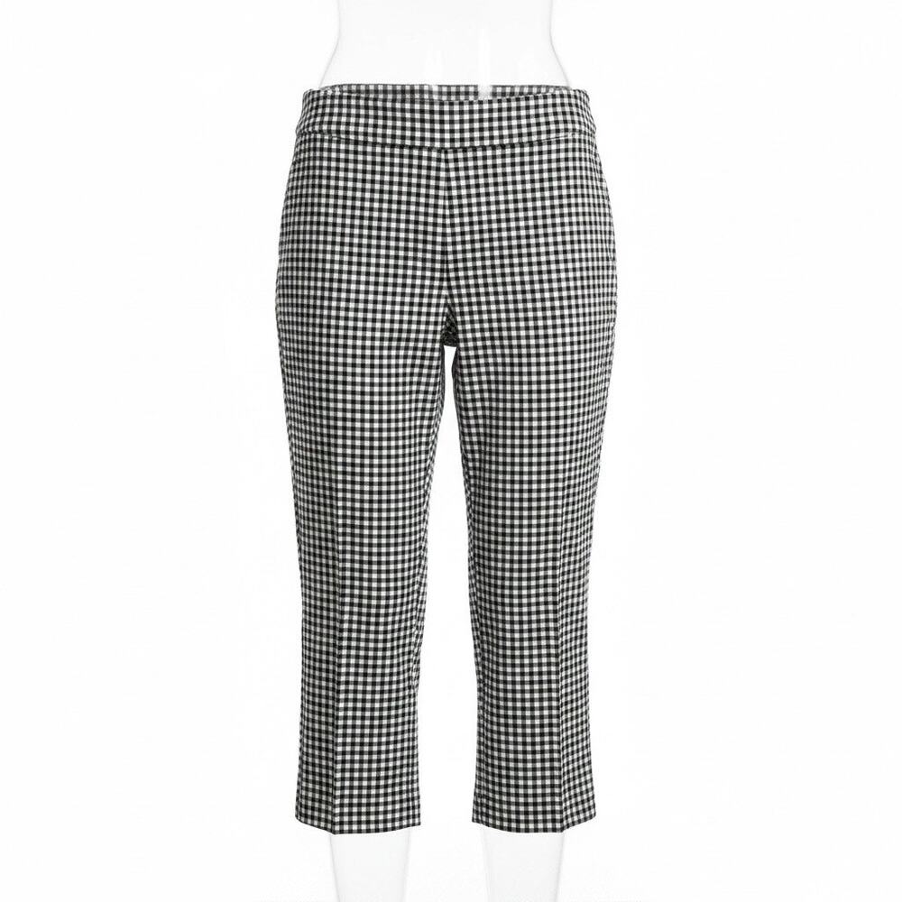 89th & Madison Gingham Capri Y2K Pants Black White Stretch Large Old Money Chic